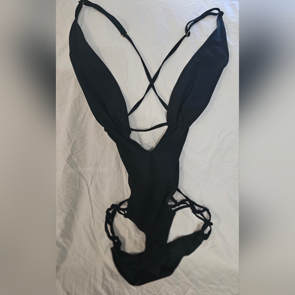 Black Strappy One-Piece Monokini Swimsuit